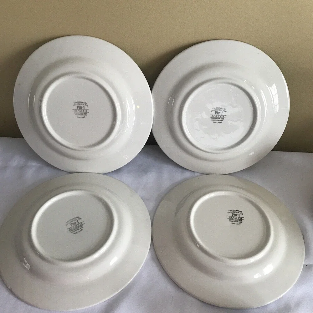 Pier 1 Marea Dinner Blue‎ & White Stripes Earthenware Made in Italy set of 4